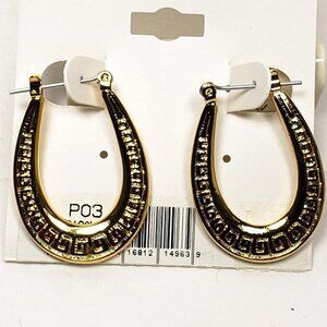 Women's Fashion Gold tone Designed Hoop Latch Earrings - Stylish and Elegant